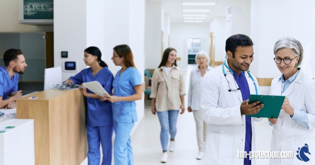 a hospital hallway that you can see nurses, doctors, and patients